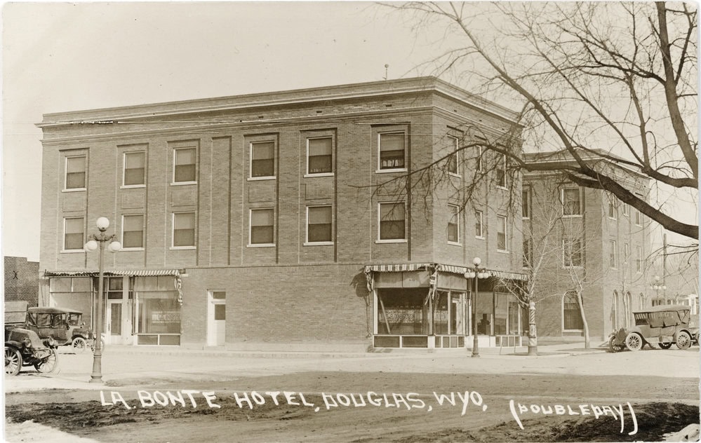 Vintage photo of LaBonte Hotel in downtown Douglas Wyoming.