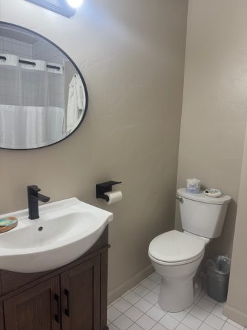 Bathroom in King Room at Hotel LaBonte in Douglas, WY.