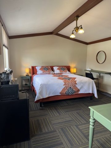 Comfortable king room at Hotel LaBonte in Douglas, Wyoming with modern decor.