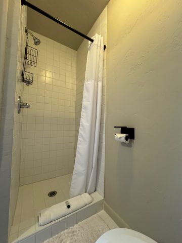Shower in Queen Room at Hotel LaBonte in Douglas, WY.