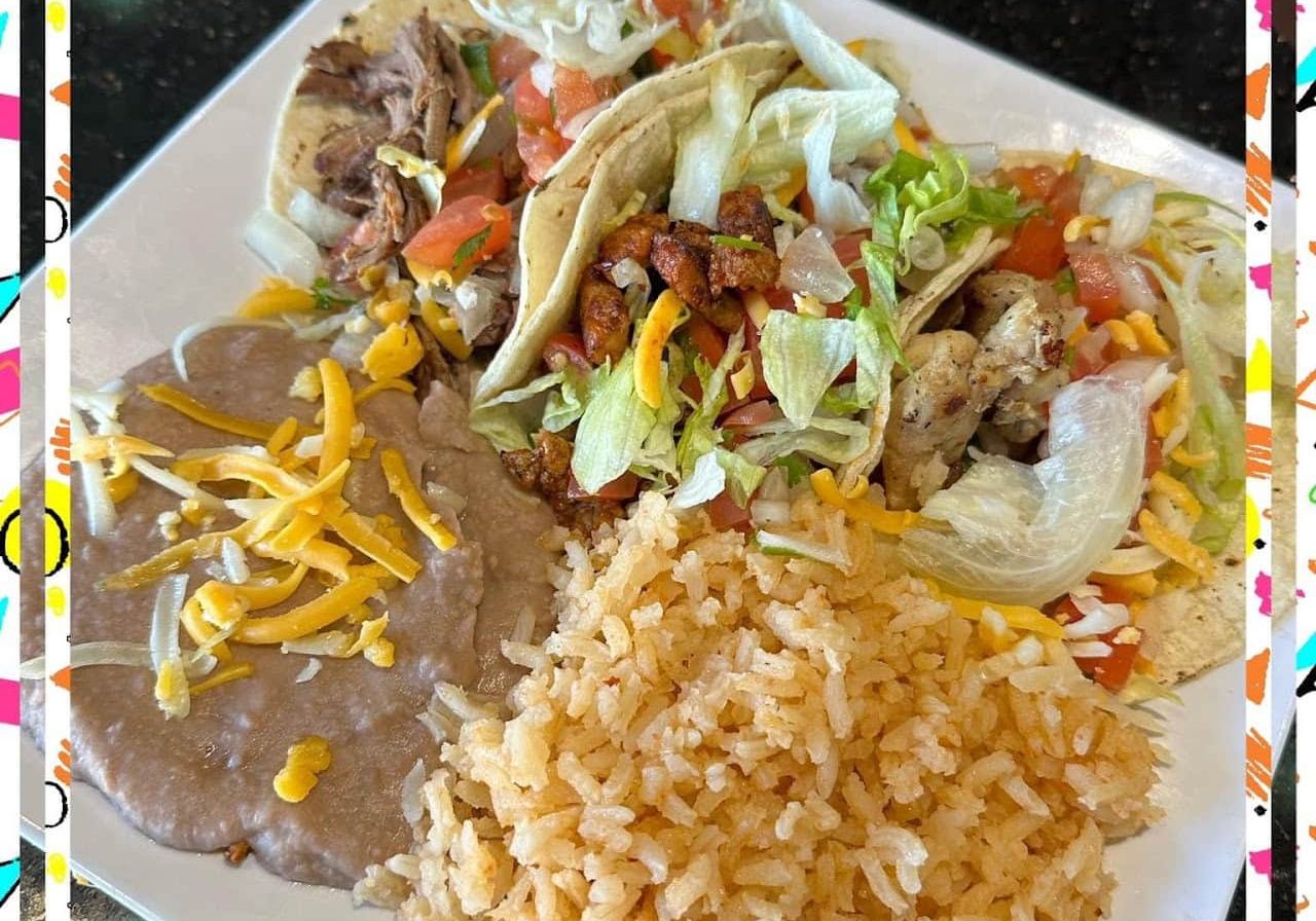 Delicious Mexican meal with rice, beef, and salad at Hotel LaBonte in Douglas WY.